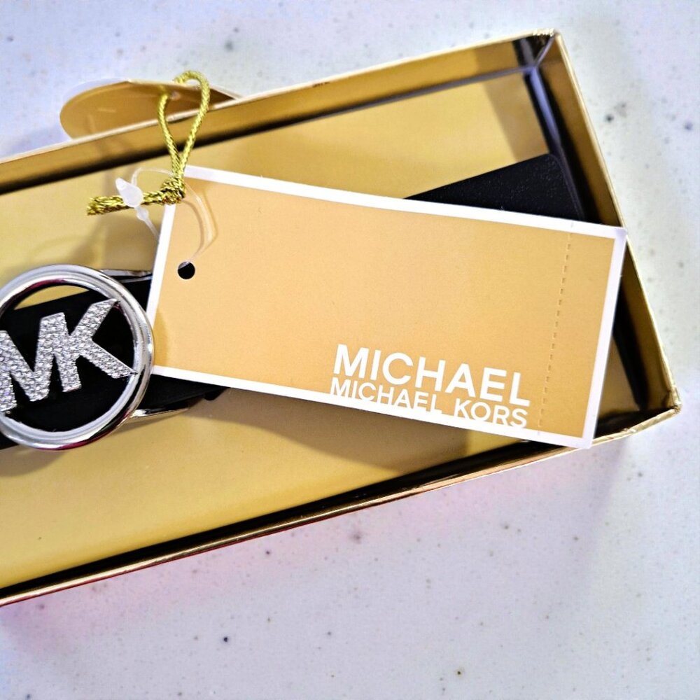 Michael Kors Women’s Black 25MM S/M Rhinestone Pave Logo Belt NWT - Picture 7 of 11